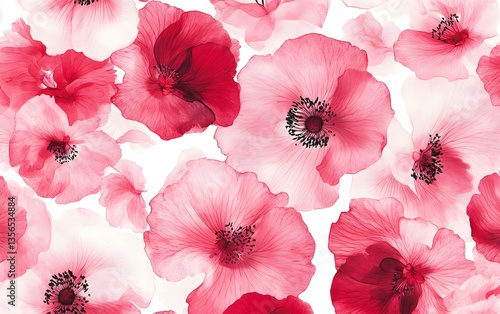 Translucent Pink Poppy Flowers Seamless Pattern