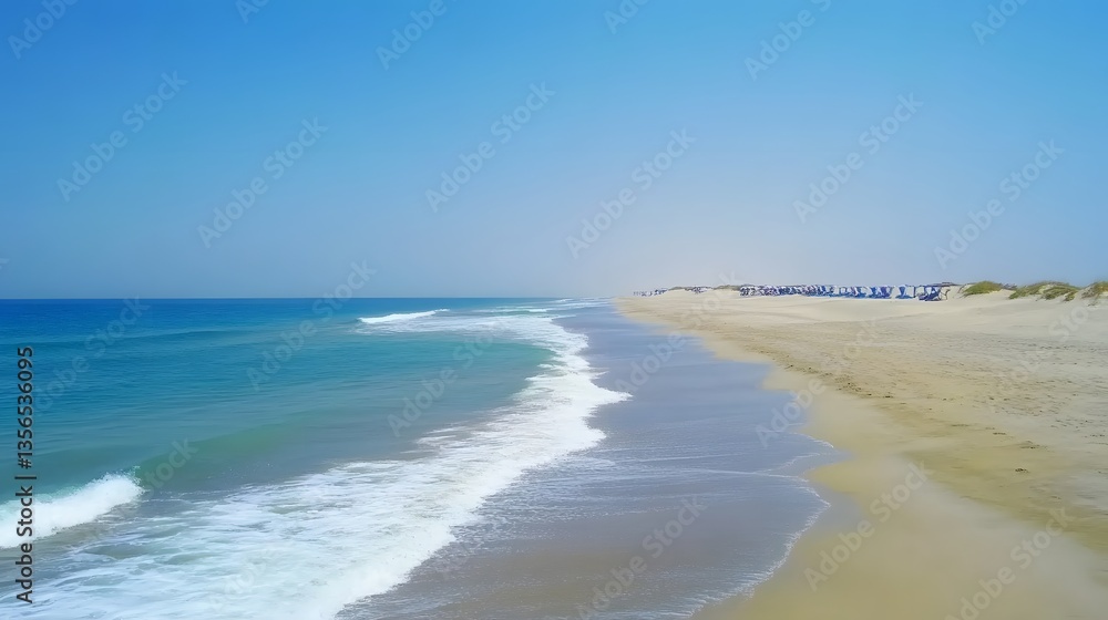 Obraz premium Stunning Aerial View of Sandy Beach and Turquoise Ocean Waves