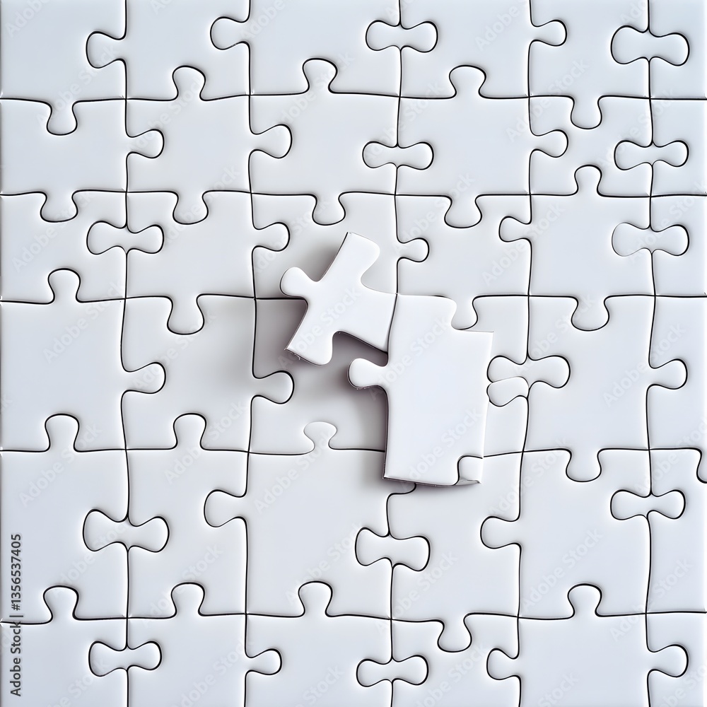 White Jigsaw Puzzle with Two Missing Pieces Close Up White Jigsaw Puzzle with Two Missing Pieces Close Up