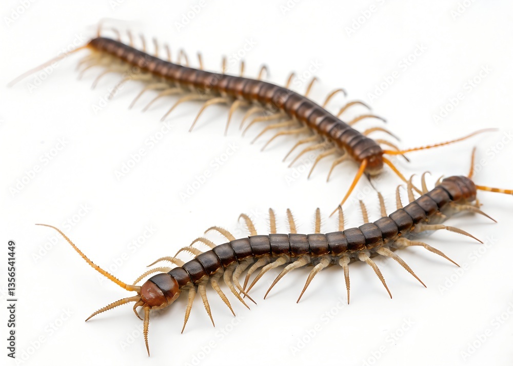 Centipedes in crisp detail high-resolution images against a pure white backdrop