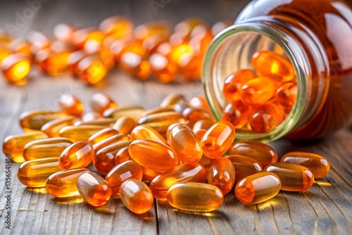 Obraz na płótnie Close-up of spilled orange vitamin capsules; a high-resolution health supplement photo w salonie