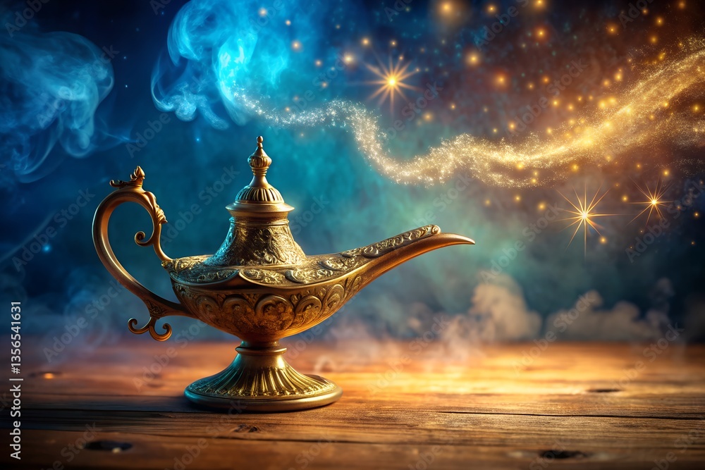 Mystical genie lamp photos capture Arabian Nights magic, spiritual power, and ancient artifact illumination