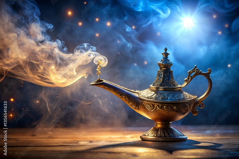 Mystical genie lamp photos capture Arabian Nights magic, spiritual power, and ancient artifact illumination
