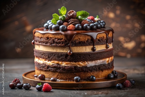 Obraz na płótnie Luxurious chocolate cake decadent layers, rich textures, artful photography w salonie