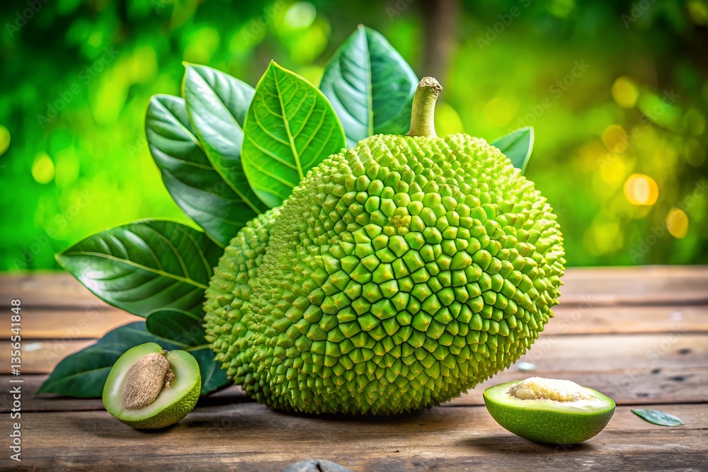 Vibrant green jackfruit, organic and exotic, boasts a unique texture; healthy summer eating