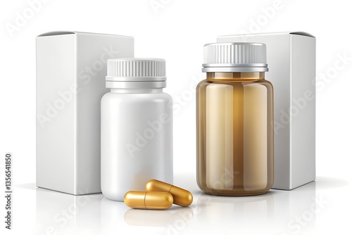 Obraz na płótnie realistic medicine packaging pill bottle, supplement box, and clean design w salonie