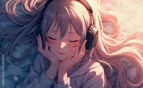 Girl relaxing with music background