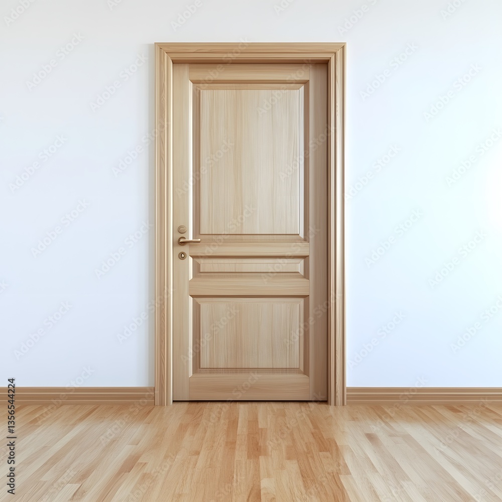 Fototapeta premium Light Wood Interior Door in Empty Room Hardwood Floor