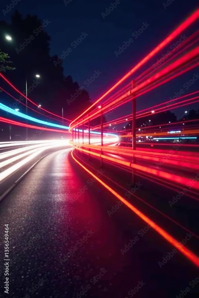 Abstract background of colorful light trails in motion at night, cityscape, light trails Abstract background of colorful light trails in motion at night, cityscape, light trails