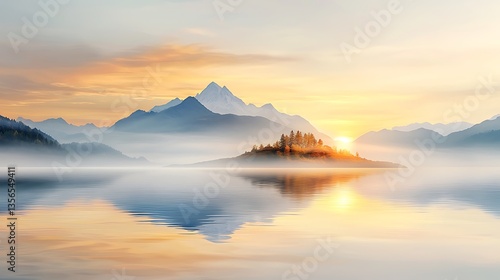 Wallpaper Mural Sunrise over serene mountain lake tranquil nature scene early morning reflective water Torontodigital.ca