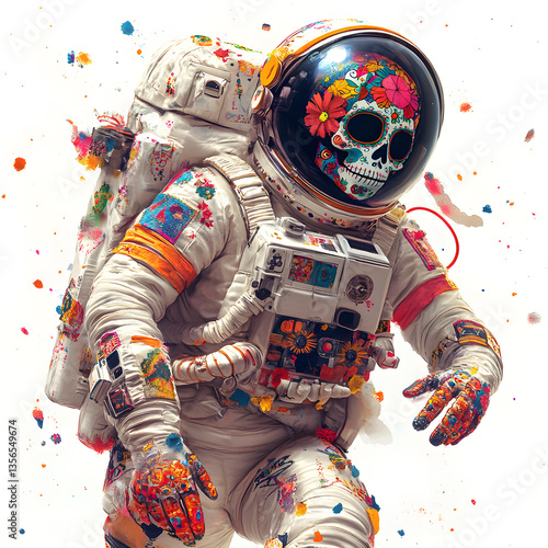 Celebration of culture with a surreal sugar skull astronaut on Cinco De Mayo