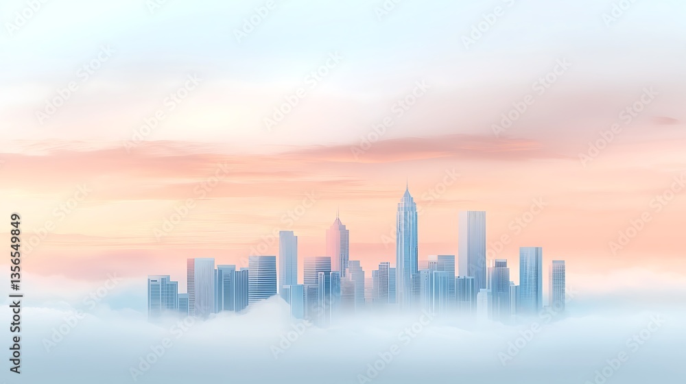Fototapeta premium Foggy sunrise over atlanta skyline urban landscape cityscape morning serenity