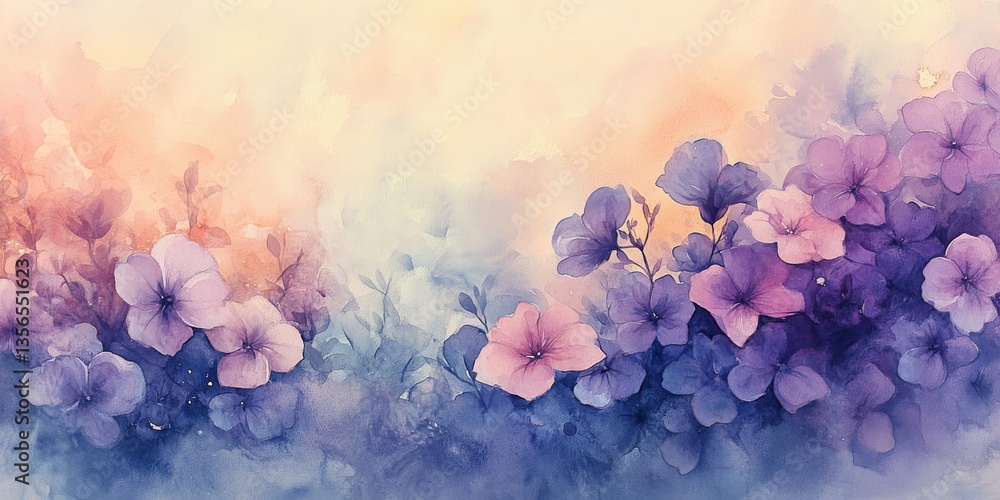 Obraz premium Watercolor painting of blooming flowers in soft pastel colors