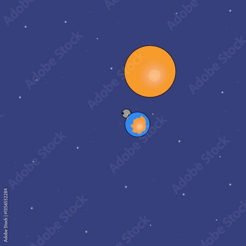 Sketch & Toons loop animation of Solar system and flying rocket, 3D animation in a cartoon style  