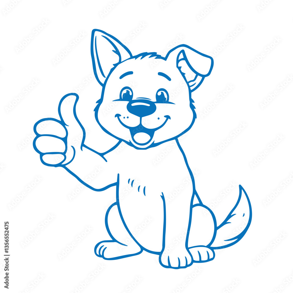 Obraz premium Continuous one line art drawing a dog giving a thumbs up design vector illustration logo.