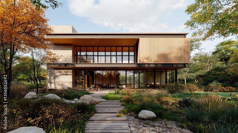 A large-scale residential construction project featuring a wooden skeleton of a modern home. A large-scale residential construction project featuring a wooden skeleton of a modern home.