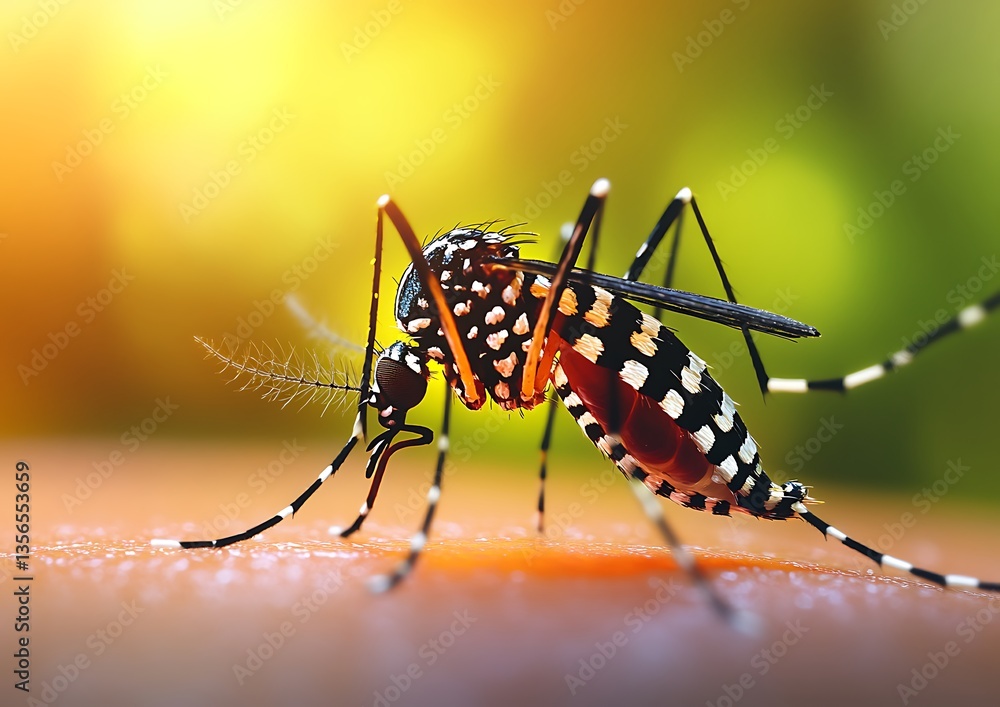 Naklejka premium Mosquito Feeding on Skin.