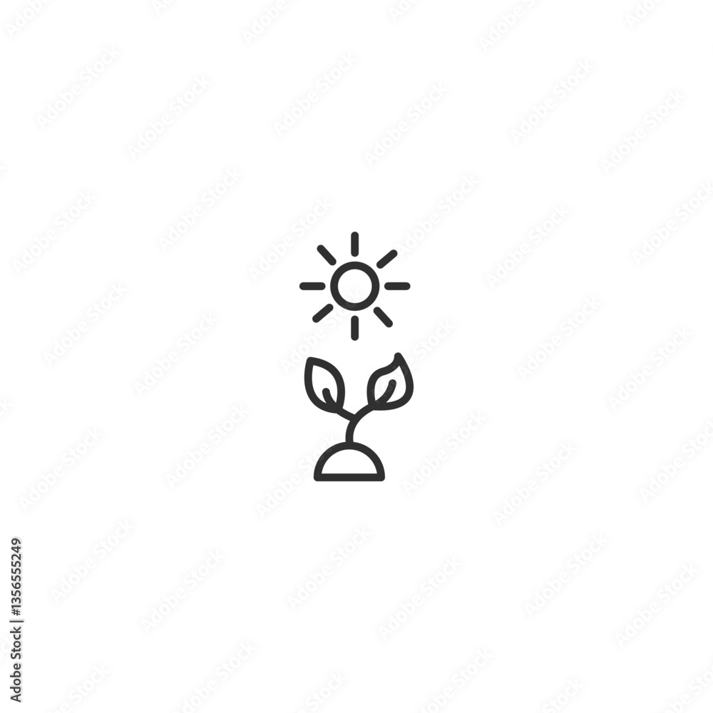 Minimal plant growth icon featuring seedling and sun. Minimal plant growth icon featuring seedling and sun.