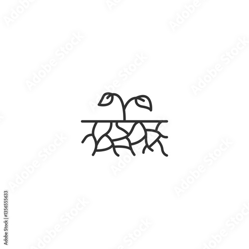 Linear icon of withered plant with roots.