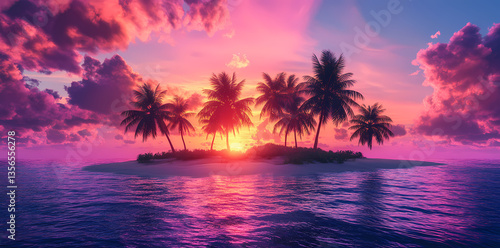 Island Sunset: A breathtaking sunset casts vibrant hues across an island paradise, painting the sky with shades of pink, purple, and orange.