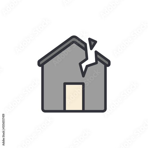 Broken house colored icons, minimalist vector illustration ,simple transparent graphic element .Isolated on white background