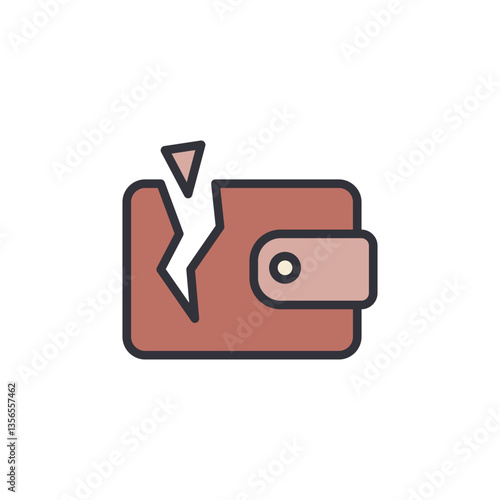 Broken wallet colored icons, minimalist vector illustration ,simple transparent graphic element .Isolated on white background