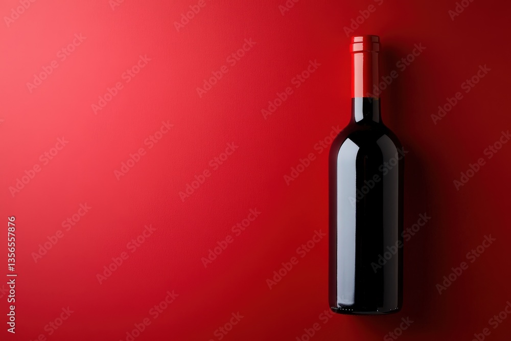 An elegant red wine bottle on a simple red colored background An elegant red wine bottle on a simple red colored background