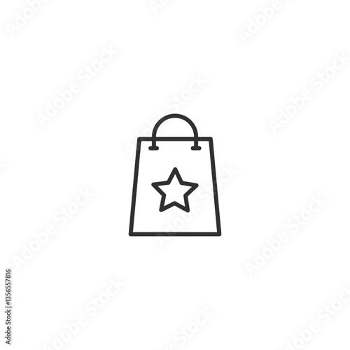 Linear shopping bag icon with star design outline.