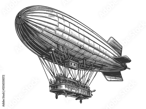 Vintage Airship with Detailed Gondola raster