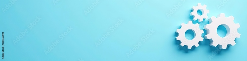 Abstract background of white gears on light blue backdrop representing teamwork, industry, and innovation, innovation, connection Abstract background of white gears on light blue backdrop representing teamwork, industry, and innovation, innovation, connection