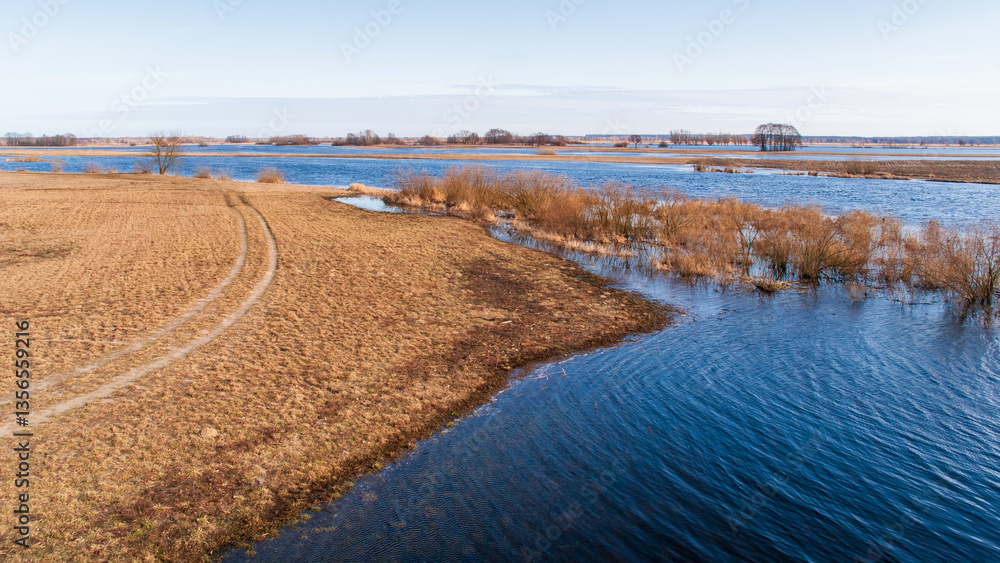 Wiosenne rozlewiska rzeki Narwi, Podlasie, Polska