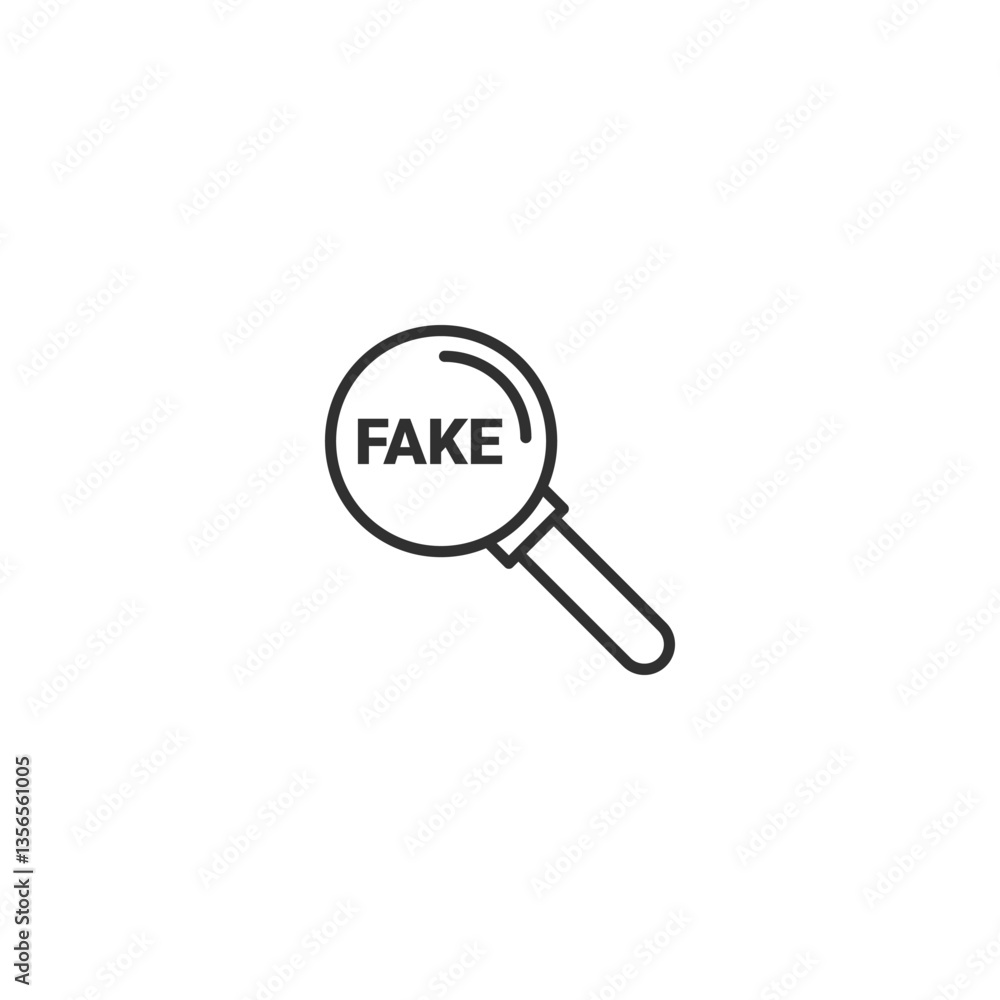 Magnifying glass with fake text icon for authenticity verification. Magnifying glass with fake text icon for authenticity verification.
