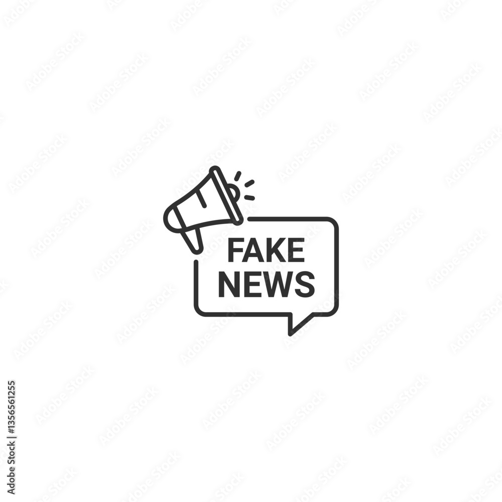 Megaphone with fake news speech bubble linear icon for communication and media. Megaphone with fake news speech bubble linear icon for communication and media.