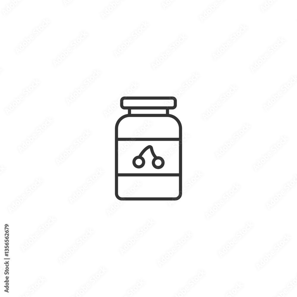 Linear icon of a probiotic supplement bottle with cherry graphics. Linear icon of a probiotic supplement bottle with cherry graphics.