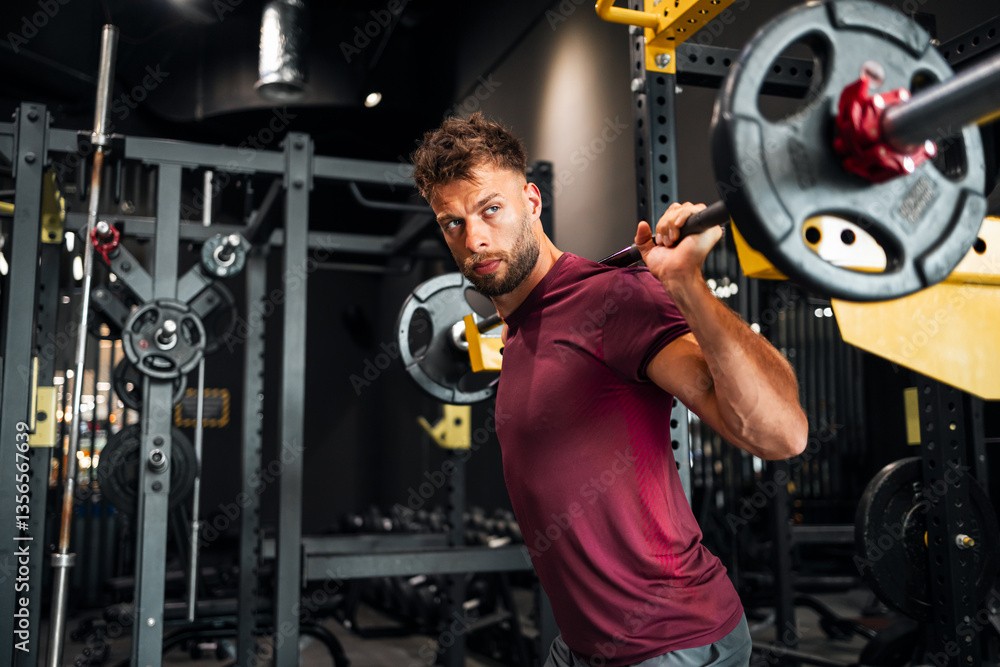 Man Lifting Barbell in Modern Gym Environment