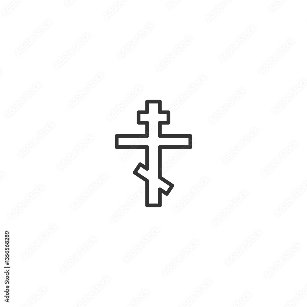 Fototapeta premium Minimalistic russian orthodox cross linear icon in black outline style.