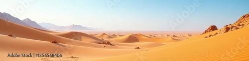 A breathtaking view of a serene desert landscape under a clear blue sky,  vast, desert
