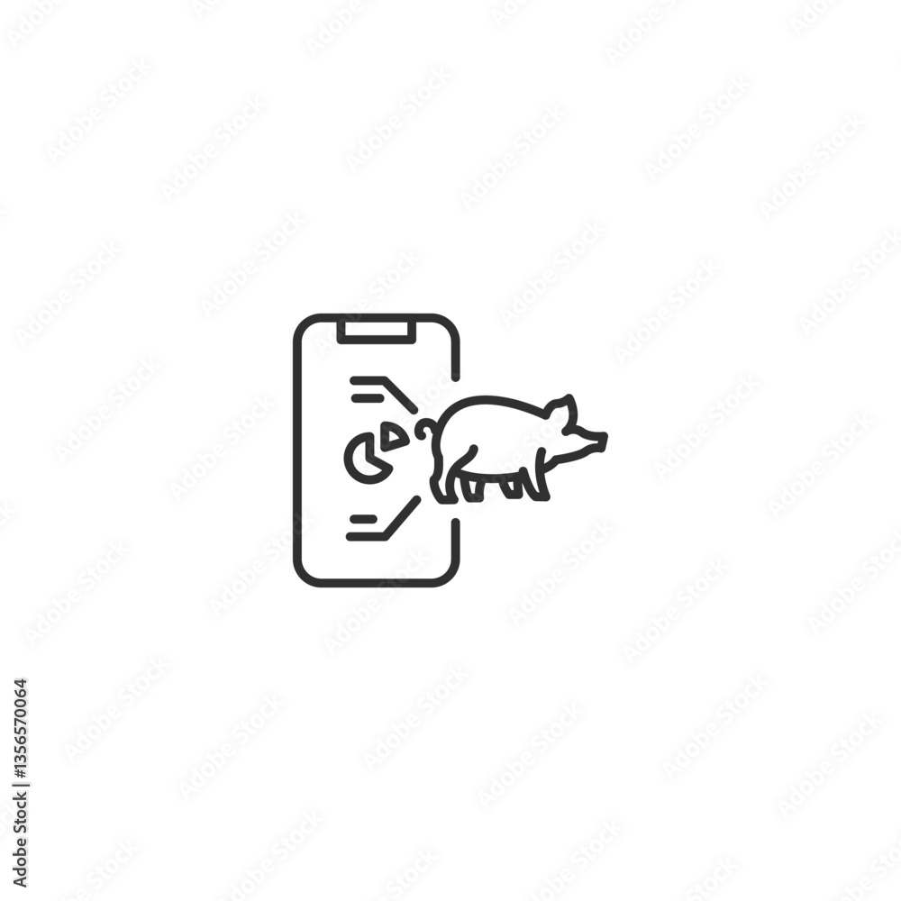 Augmented reality pig icon on smartphone screen for digital farm apps. Augmented reality pig icon on smartphone screen for digital farm apps.