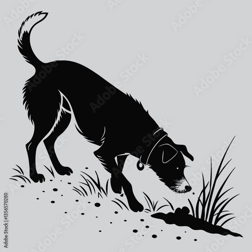 a terrier digging frantically silhouette vector design art and illustration