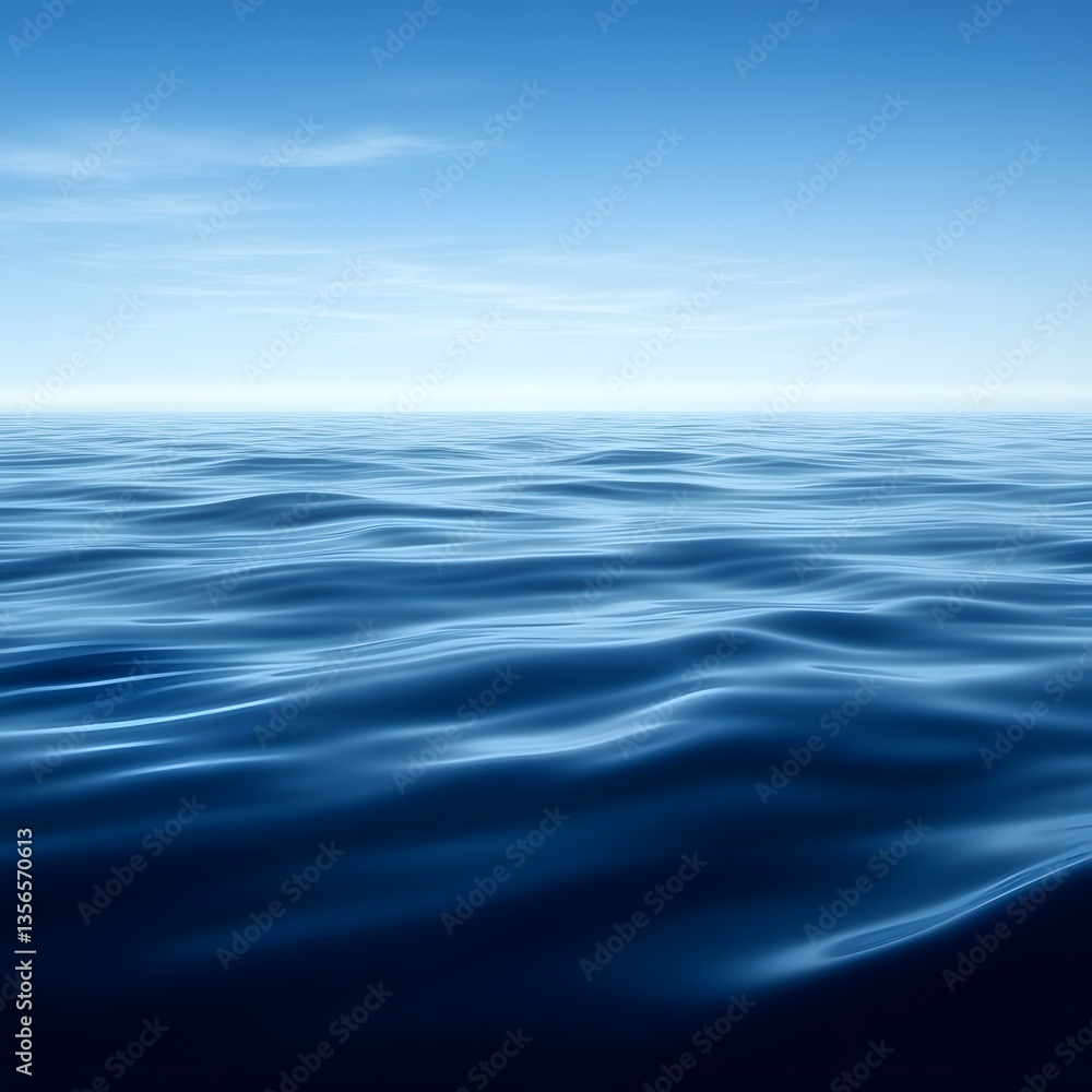 Serene Ocean Waves under Blue Sky, Calm Sea Background Serene Ocean Waves under Blue Sky, Calm Sea Background