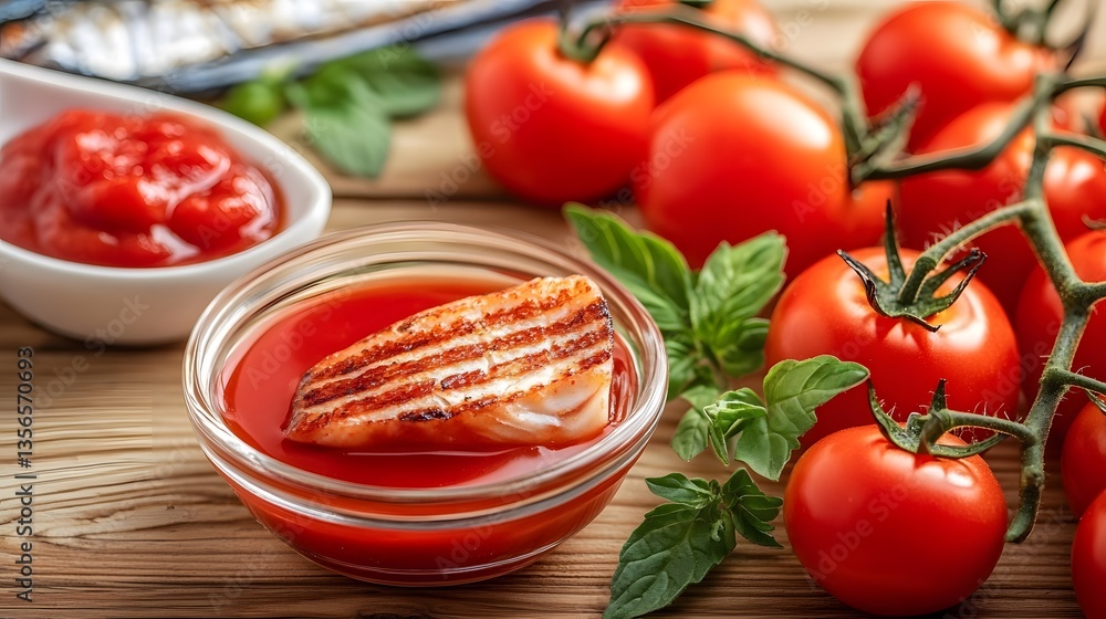 Grilled Fish in Tomato Sauce with Fresh Tomatoes and Basil Grilled Fish in Tomato Sauce with Fresh Tomatoes and Basil
