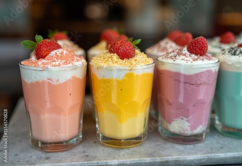 Wallpaper Mural Colorful Layered Desserts in Tall Glasses with Strawberries and Sprinkles Torontodigital.ca