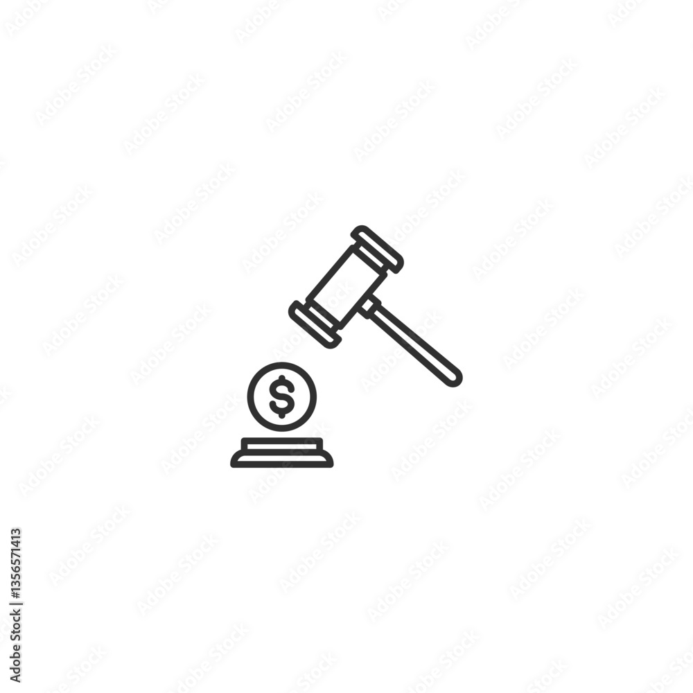 Auction hammer with money symbol linear icon for finance and legal concepts. Auction hammer with money symbol linear icon for finance and legal concepts.