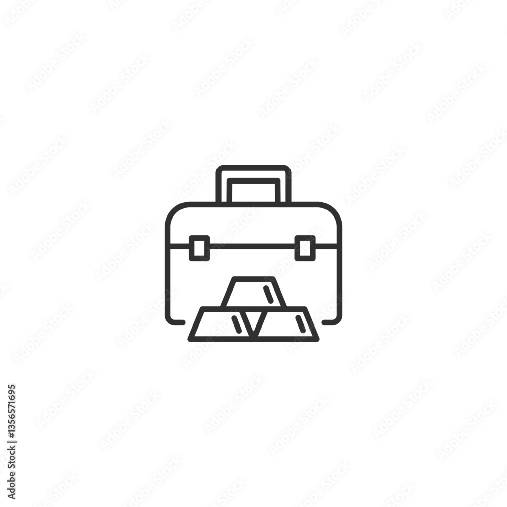 Linear briefcase with gold bars icon for finance and business applications. Linear briefcase with gold bars icon for finance and business applications.