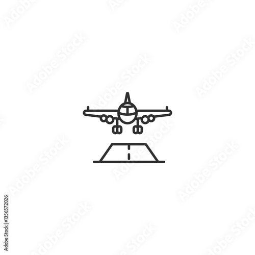 Airplane landing icon: minimalist linear design for aviation themes.