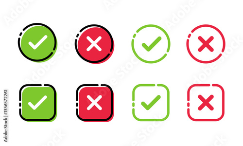 緑のチェックマークと赤いクロスマークのセット_greencheckmark, redcrossmark