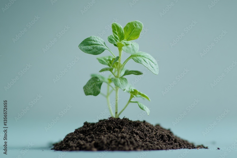 custom made wallpaper toronto digitalA close-up photograph showcasing a young oregano seedling in a studio setting.