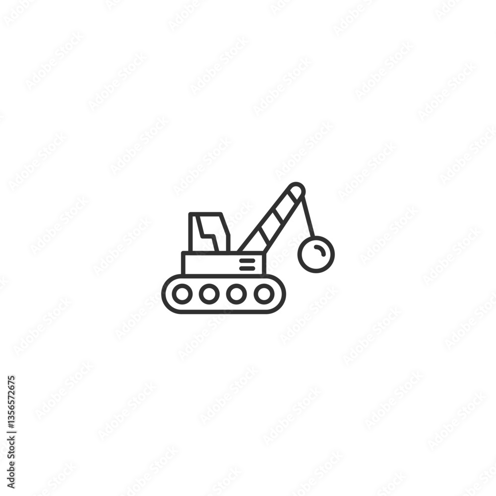 Naklejka premium Linear wrecking ball crane icon for construction and demolition projects.