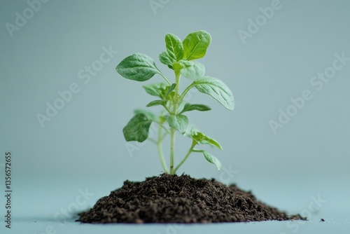 Wallpaper Mural A close-up photograph showcasing a young oregano seedling in a studio setting. Torontodigital.ca
