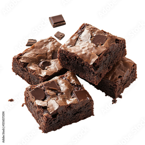 Freshly baked chocolate brownies with rich texture and glossy surface ready to be enjoyed for dessert or snacks on transparent background